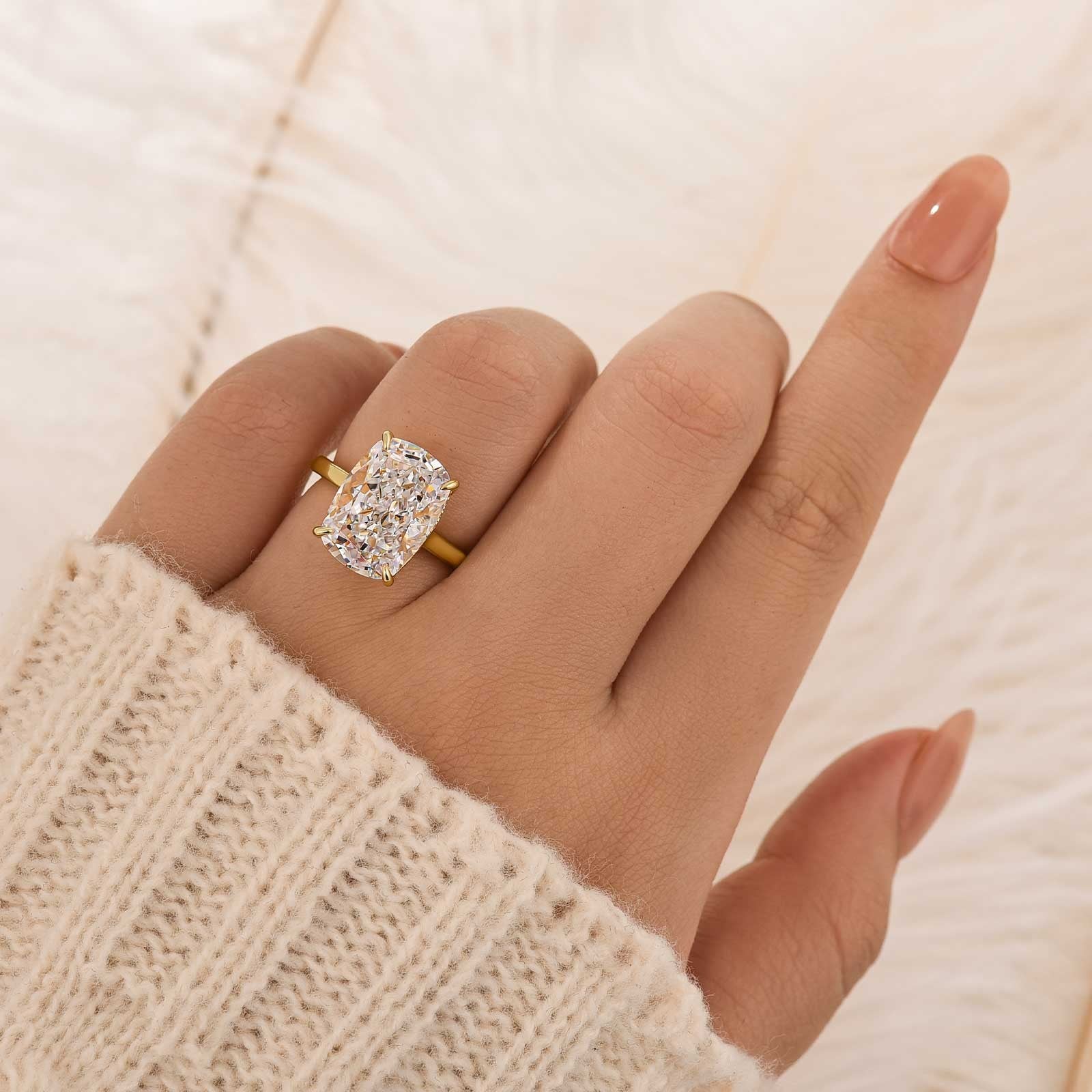 8.5Ct Cushion Cut Hidden Halo Engagement Ring Travel Ring - Velirellajewelry