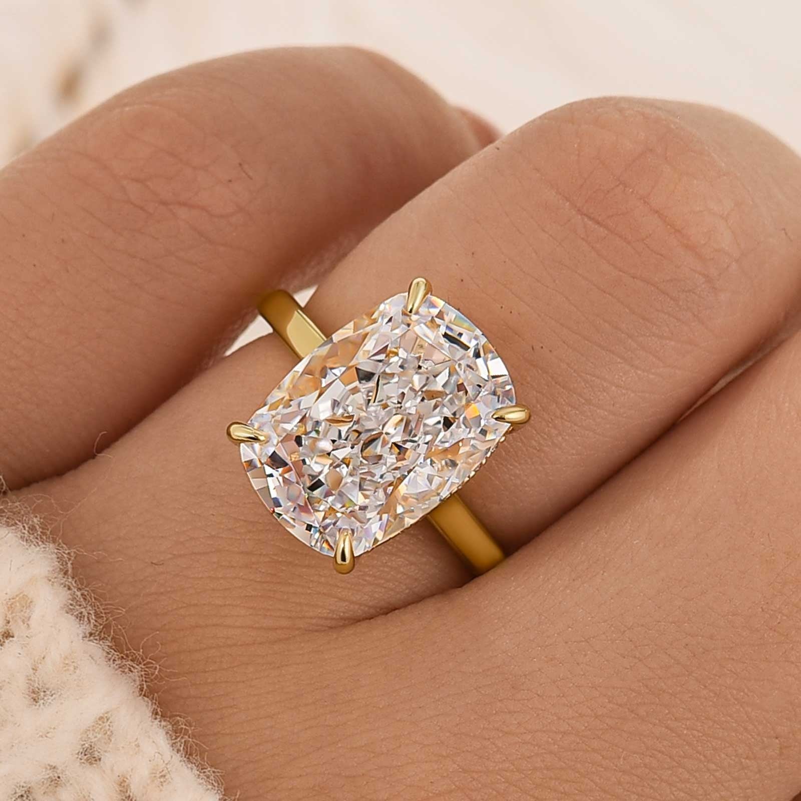 8.5Ct Cushion Cut Hidden Halo Engagement Ring Travel Ring - Velirellajewelry