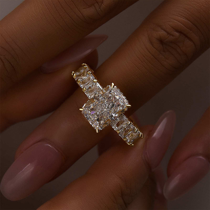 3.5Ct Radiant Cut Luxe Engagement Ring Travel Ring In Brass - Velirellajewelry