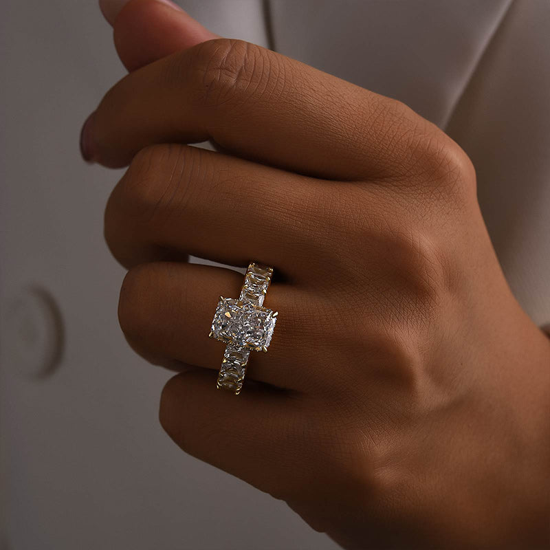 3.5Ct Radiant Cut Luxe Engagement Ring Travel Ring In Brass - Velirellajewelry