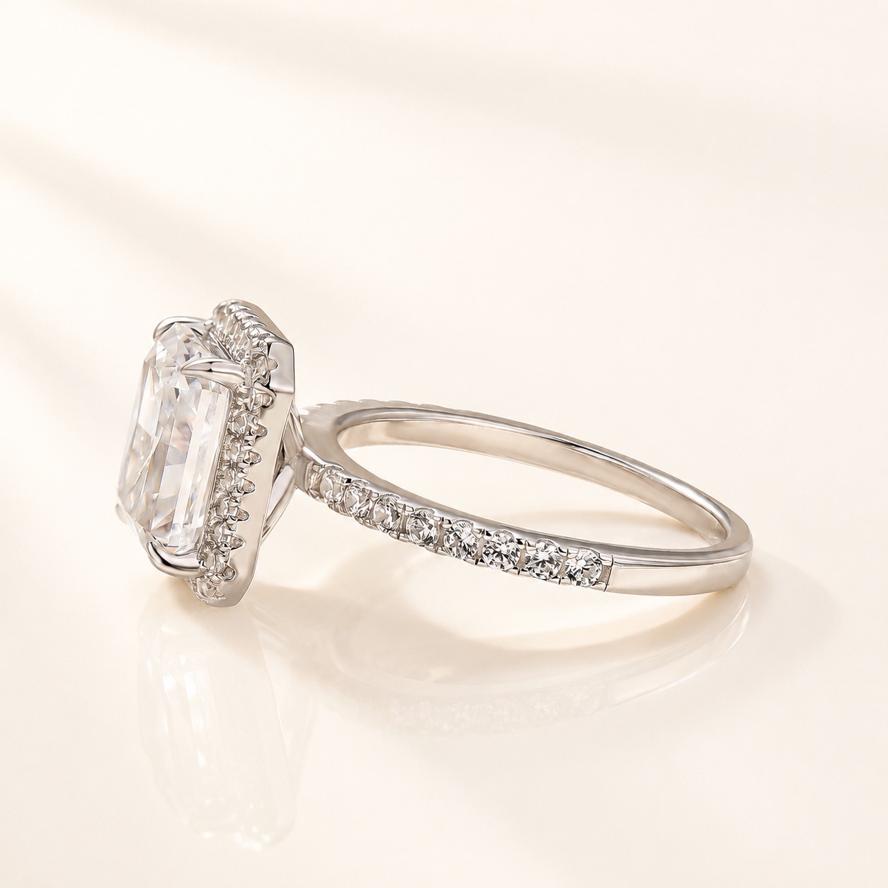 Halo 3.0 Radiant Cut White Sapphire Simulated Diamond Date Ring Vintage Travel Ring