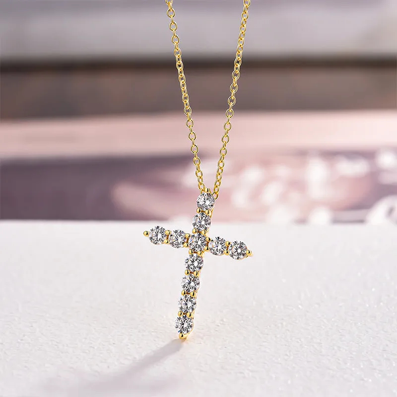 Fashion Cross Pendant Necklace with Sparkling White Stones for Women