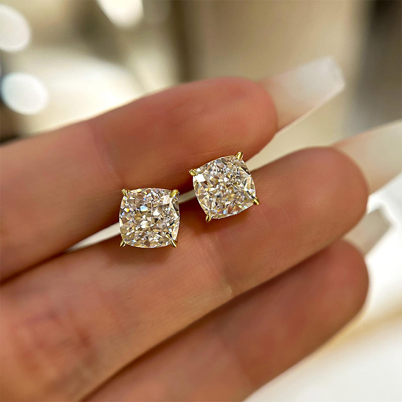 Velirella Cushion Cut Brass Women's Stud Earrings - Velirellajewelry