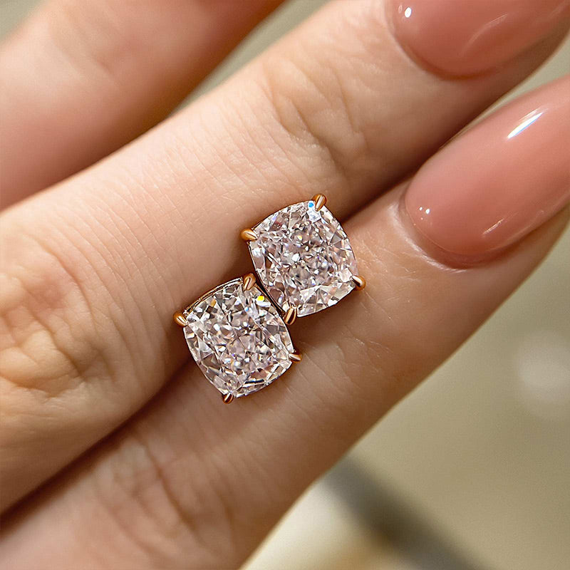 2.0Ct Classic Cushion Cut Women's Stud Earrings In Brass - Velirellajewelry
