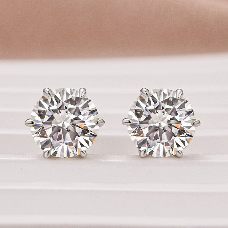 Moissanite Classic 1.2Ct Round Cut 6 Prong Stud Earrings In Brass - Velirellajewelry