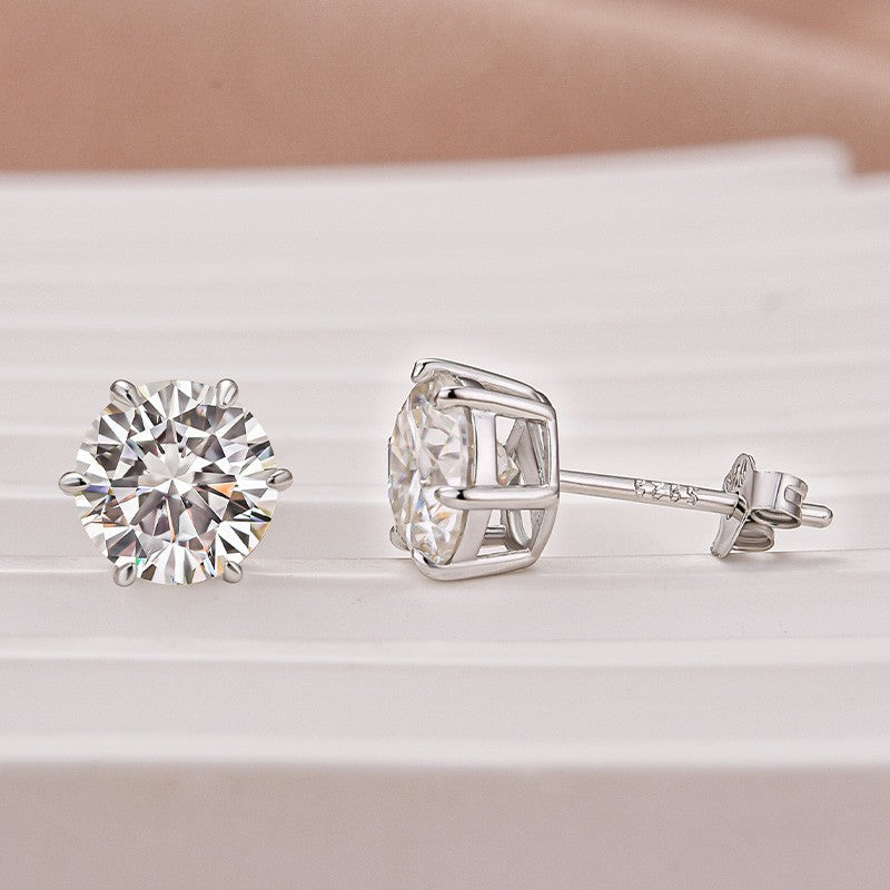 Moissanite Classic 1.2Ct Round Cut 6 Prong Stud Earrings In Brass - Velirellajewelry