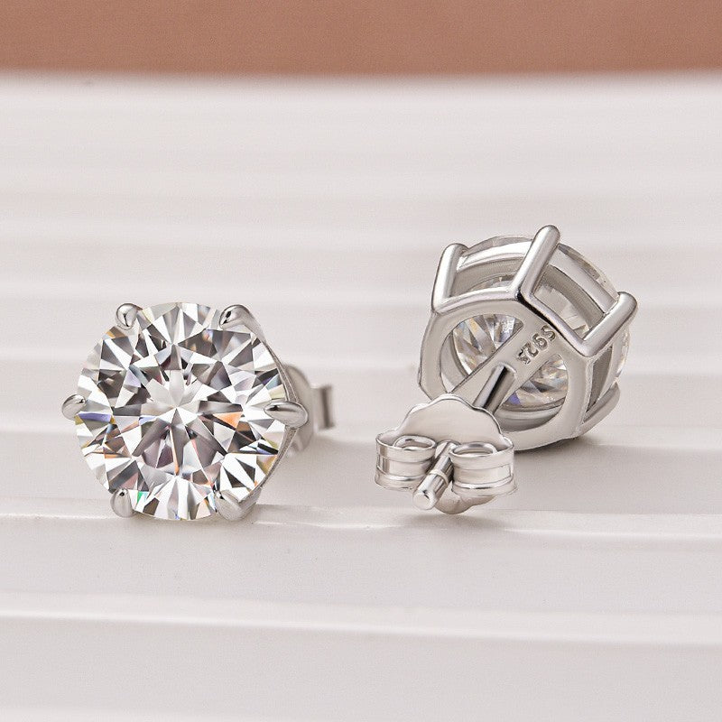 Moissanite Classic 1.2Ct Round Cut 6 Prong Stud Earrings In Brass - Velirellajewelry