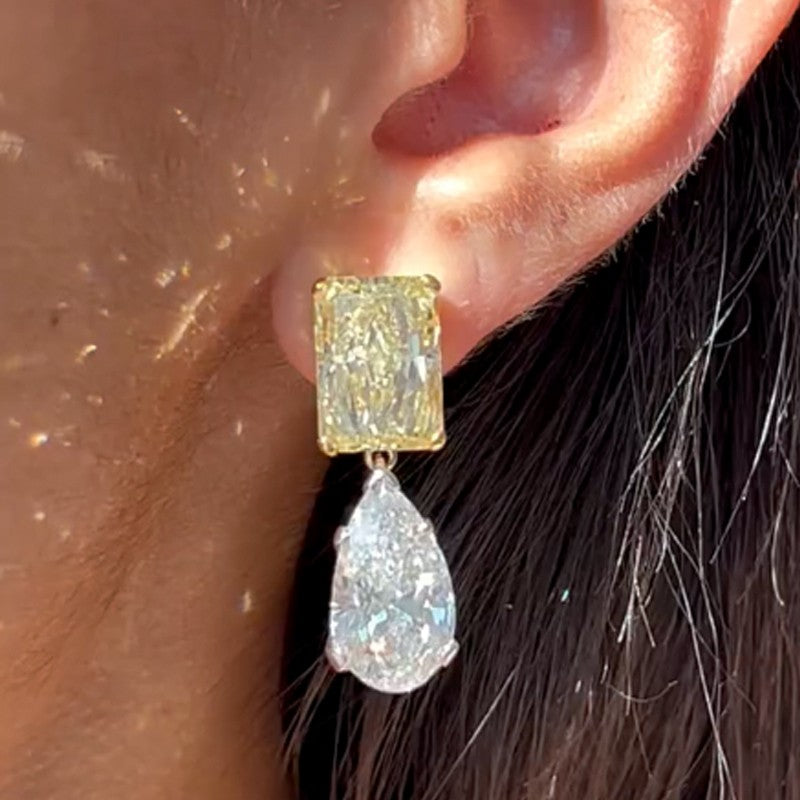 Dainty Radiant Cut & Pear Cut Drop  Earrings In Brass - Velirellajewelry