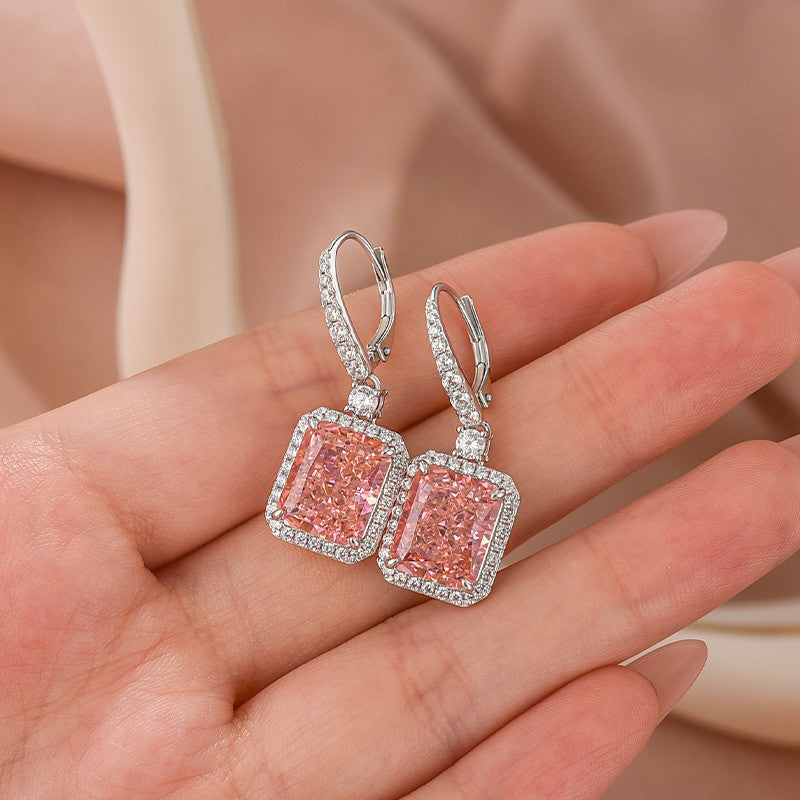 5.0Ct Pink Stone Radiant Cut Women's Earrings Drop Earrings In Brass - Velirellajewelry