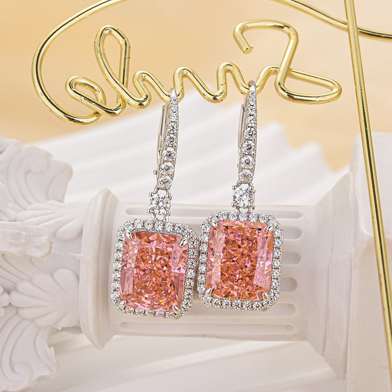 5.0Ct Pink Stone Radiant Cut Women's Earrings Drop Earrings In Brass - Velirellajewelry