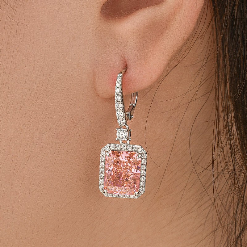 5.0Ct Pink Stone Radiant Cut Women's Earrings Drop Earrings In Brass - Velirellajewelry