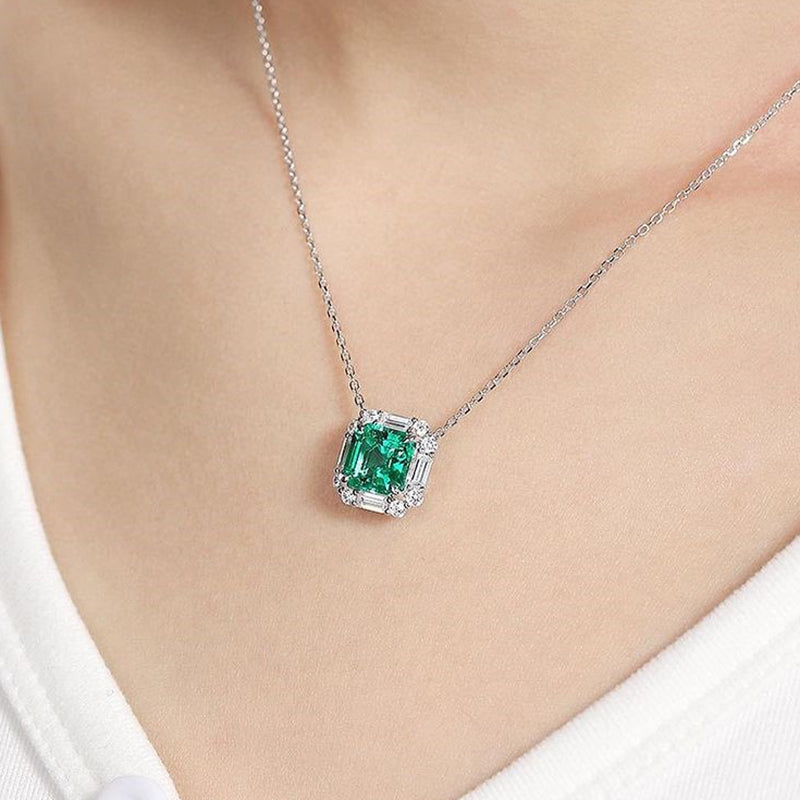 Velirella Asscher Cut Green Necklace In Brass - Velirellajewelry