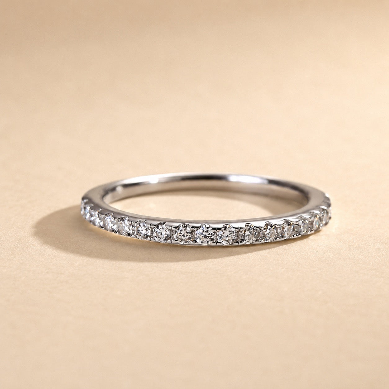 0.5 Ct Round Cut Moissanite Half Eternity Thin Stackable Wedding Band for Women