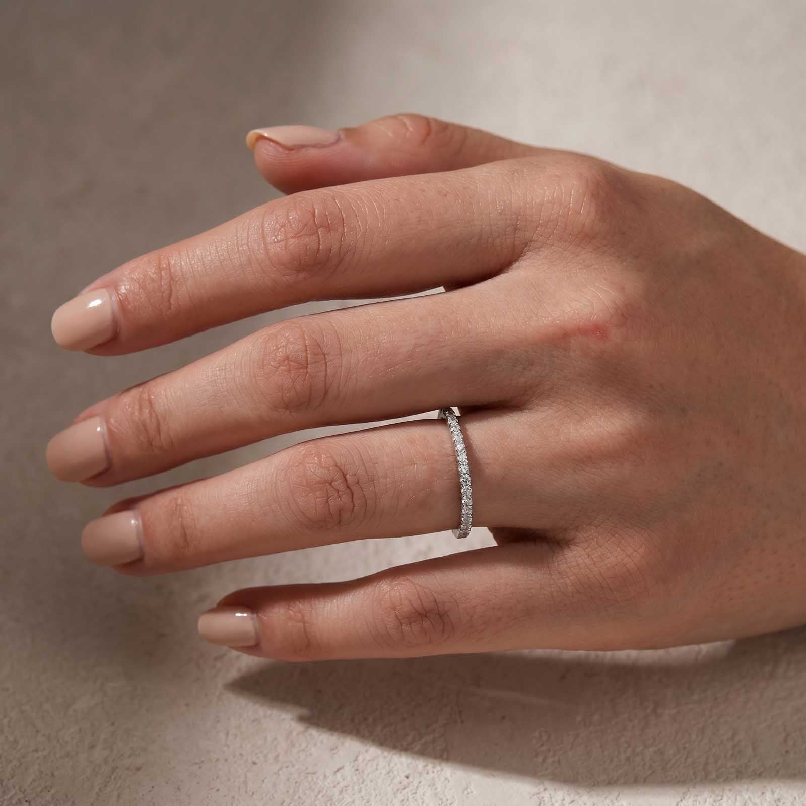 0.5 Ct Round Cut Moissanite Half Eternity Thin Stackable Wedding Band for Women