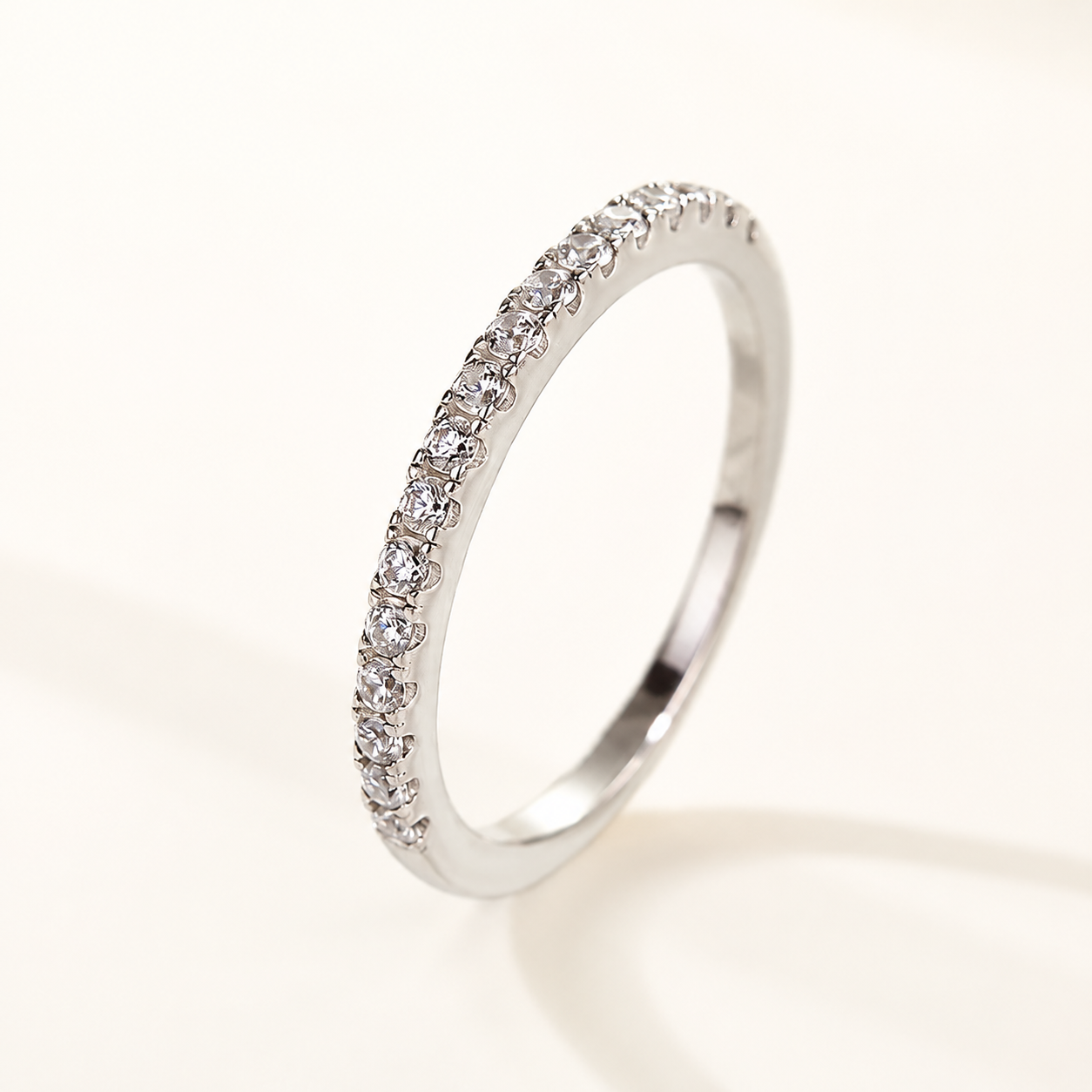 0.5 Ct Round Cut Simulated Diamond Half Eternity Thin Stackable Band for Women