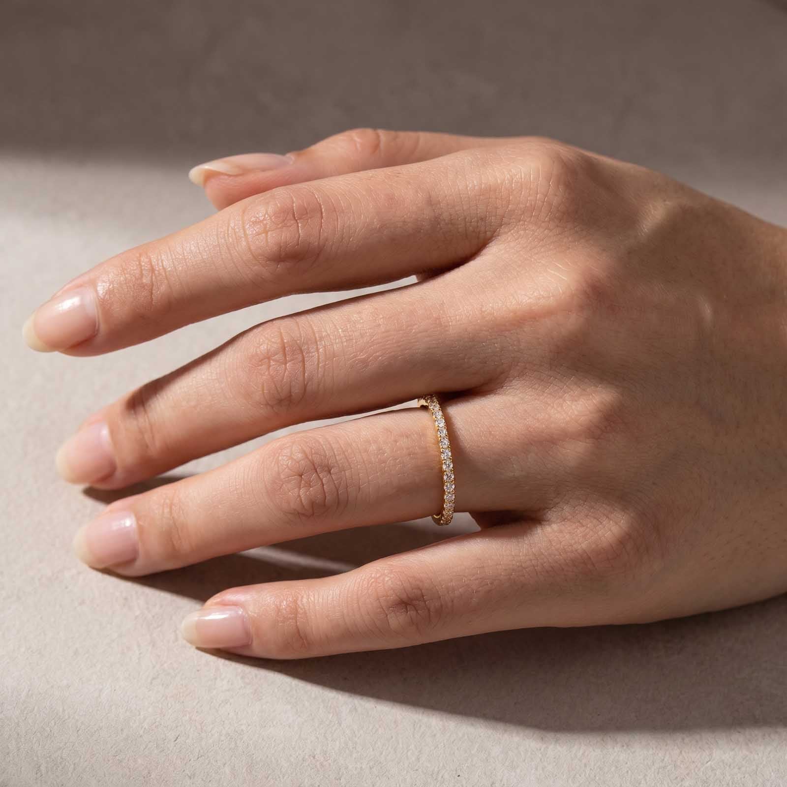 0.5 Ct Round Cut Moissanite Half Eternity Thin Stackable Wedding Band for Women