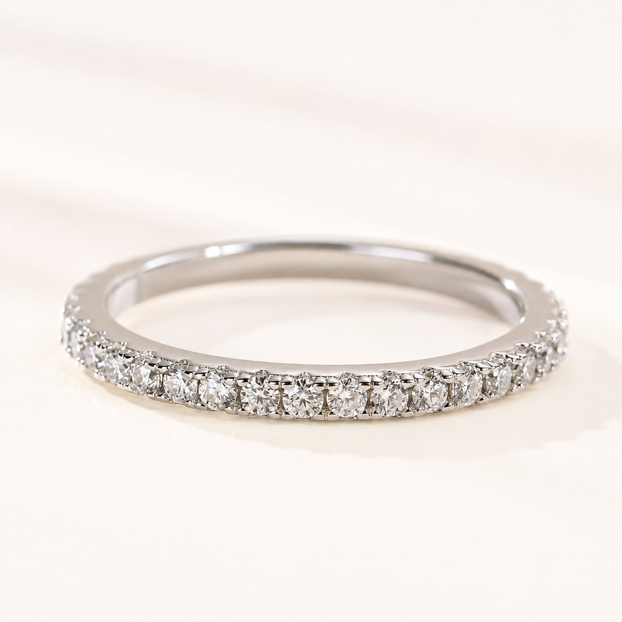 0.5 Ct Round Cut Moissanite Full Eternity Thin Everyday Band for Women