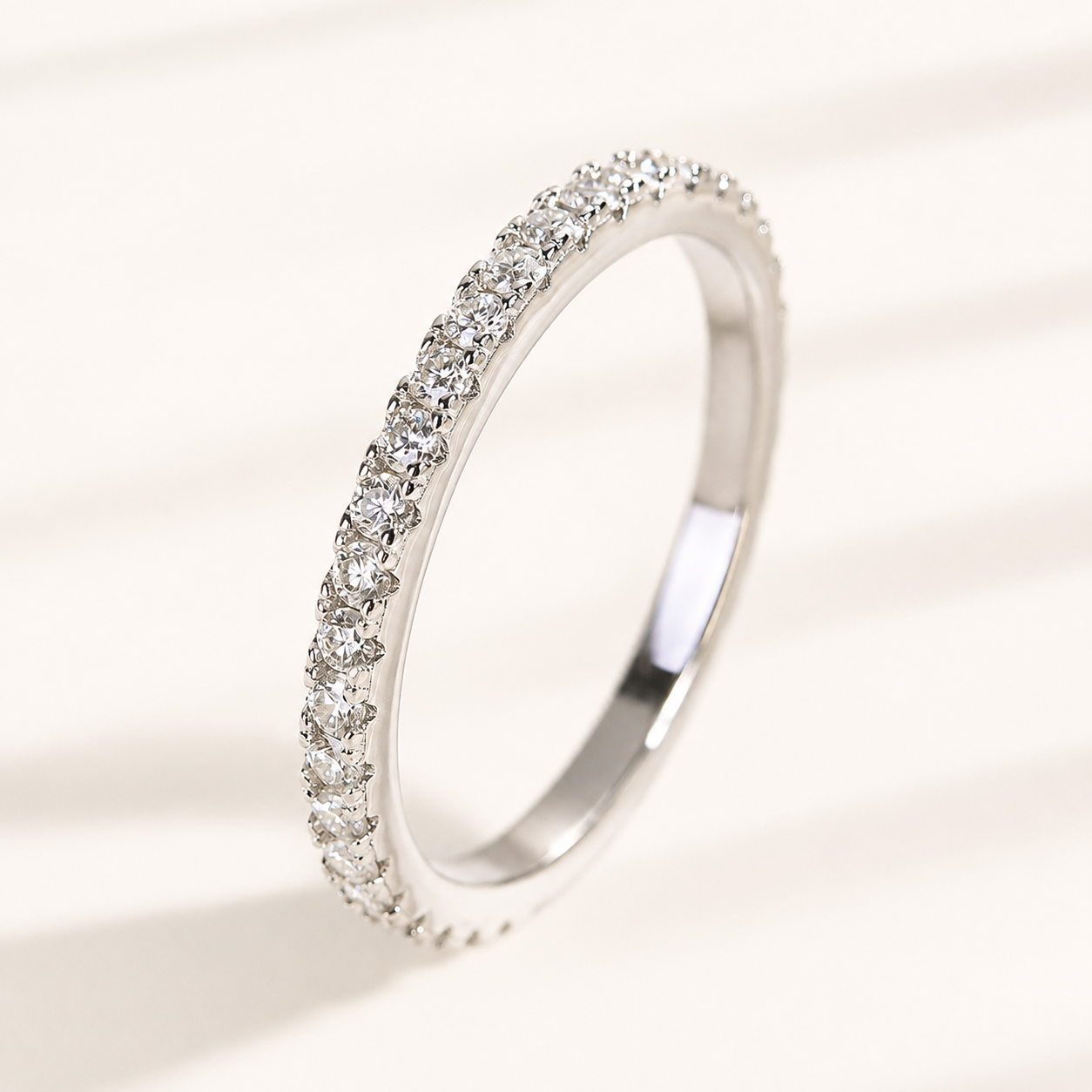 0.5 Ct Round Cut Moissanite Full Eternity Thin Everyday Band for Women