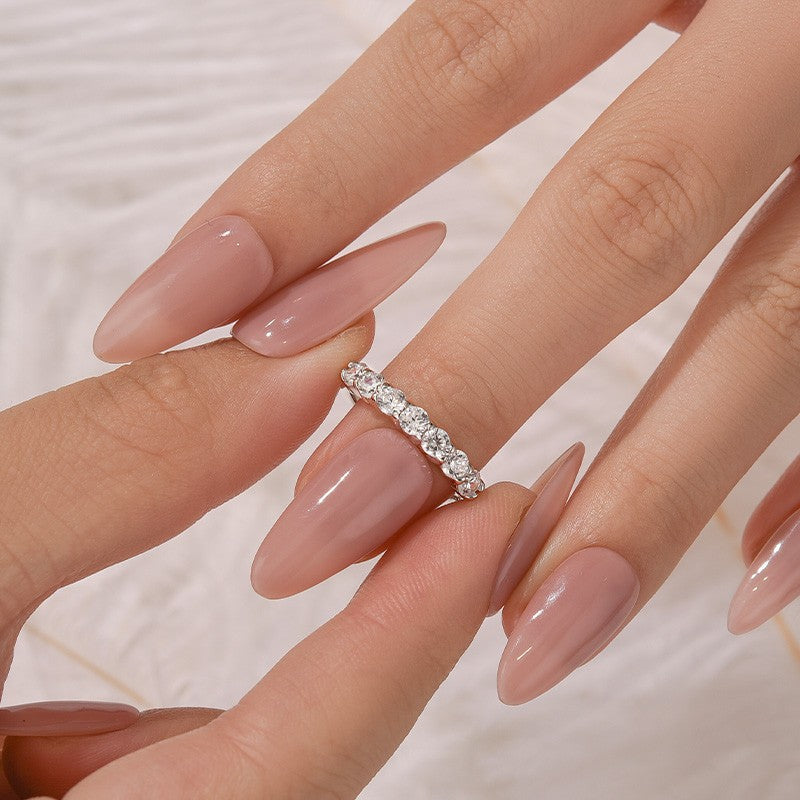 Classic 0.7Ct Round Cut Half Wedding Band In Brass - Velirellajewelry