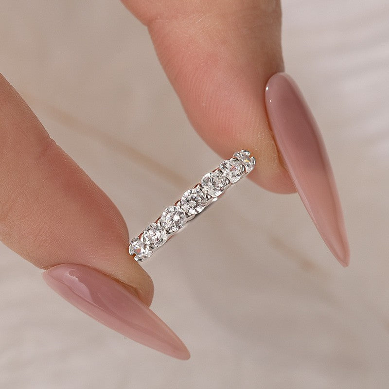 Classic 0.7Ct Round Cut Half Wedding Band In Brass - Velirellajewelry