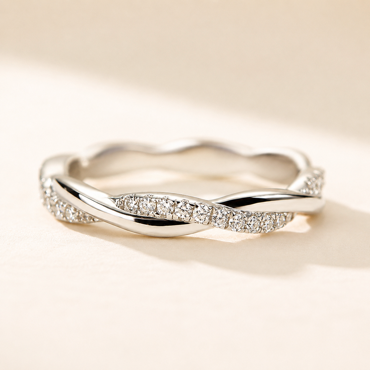  Twist Moissanite Twist 0.8Ct Round Cut Eternity Band