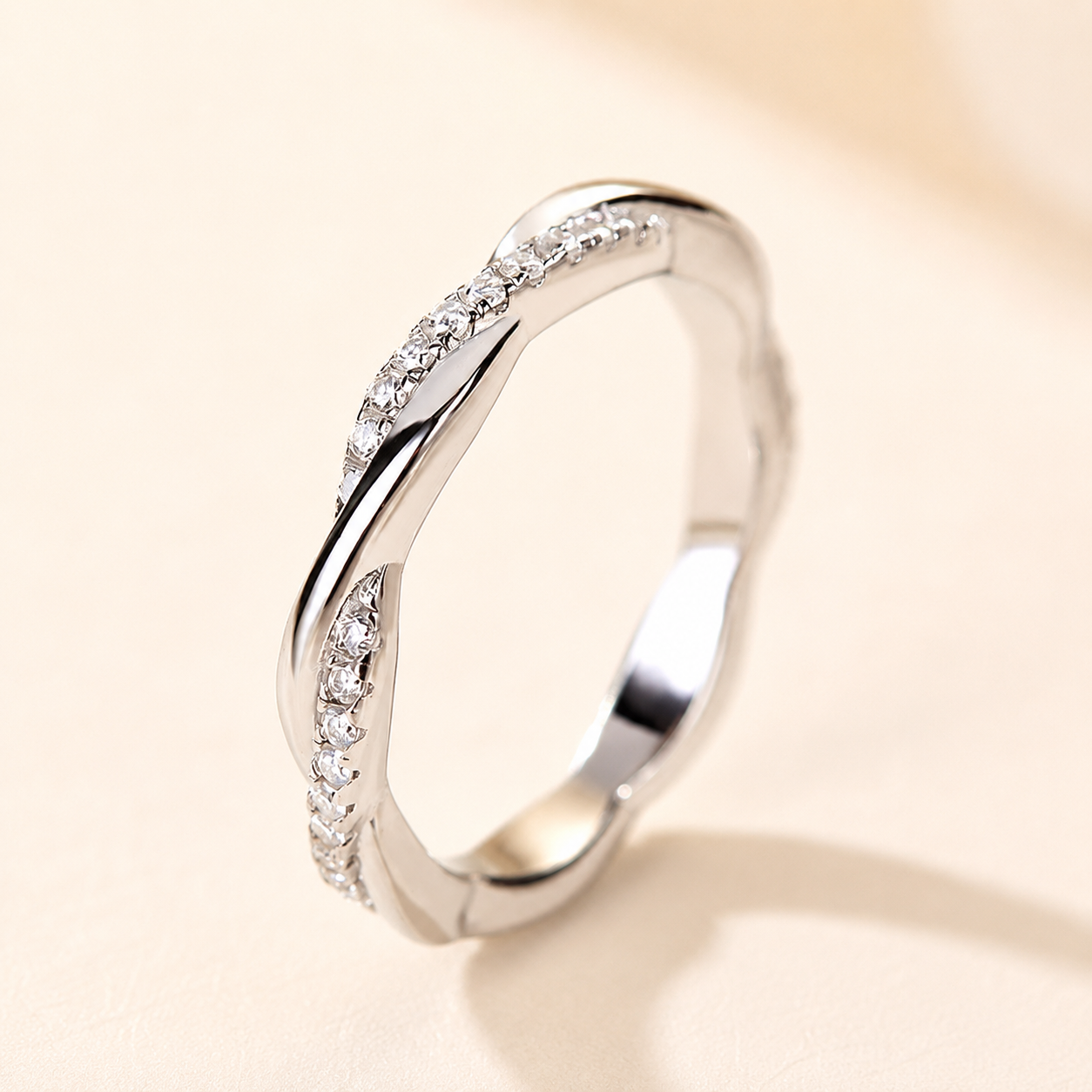  Twist Moissanite Twist 0.8Ct Round Cut Eternity Band