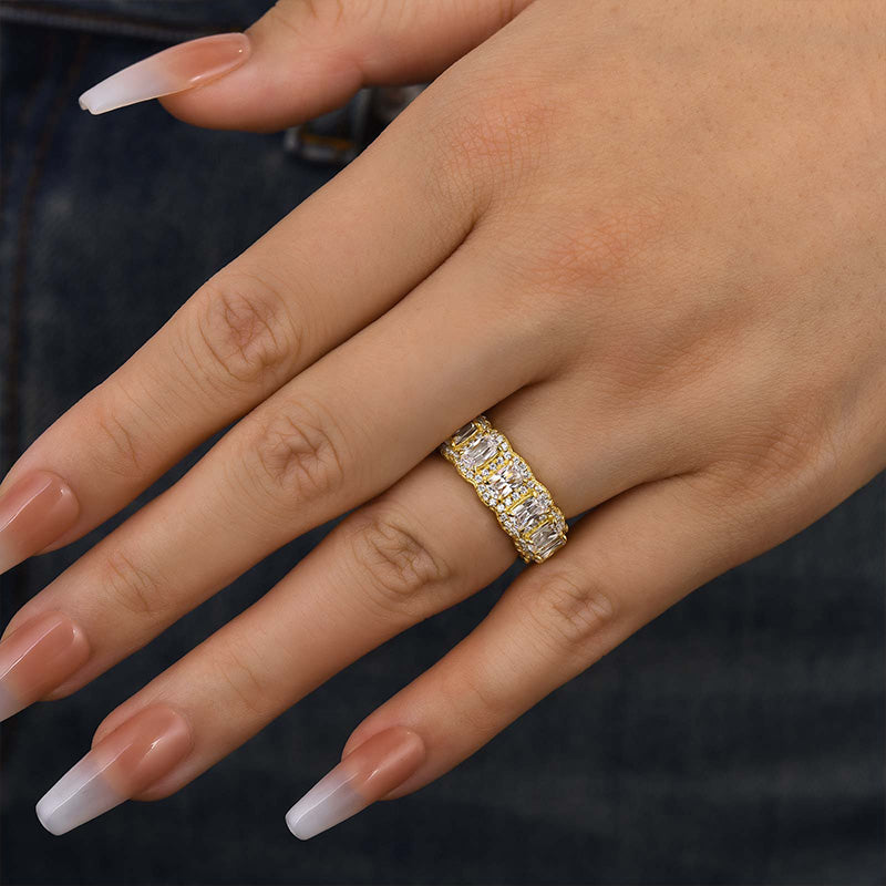 Velirella Luxurious Halo Cushion Cut Wide Wedding Band For Women In Brass - Velirellajewelry