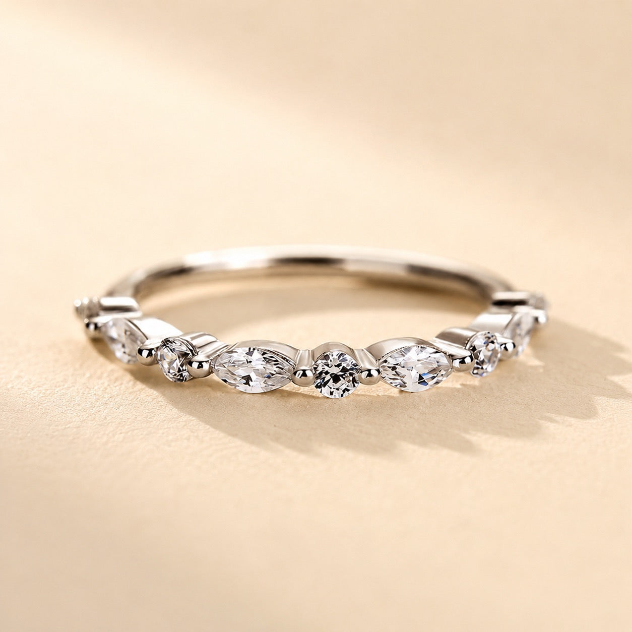 Half Eternity 1.0 Ct Elegant Marquise Cut&Round Cut Stackable Bands For Everyday Wear