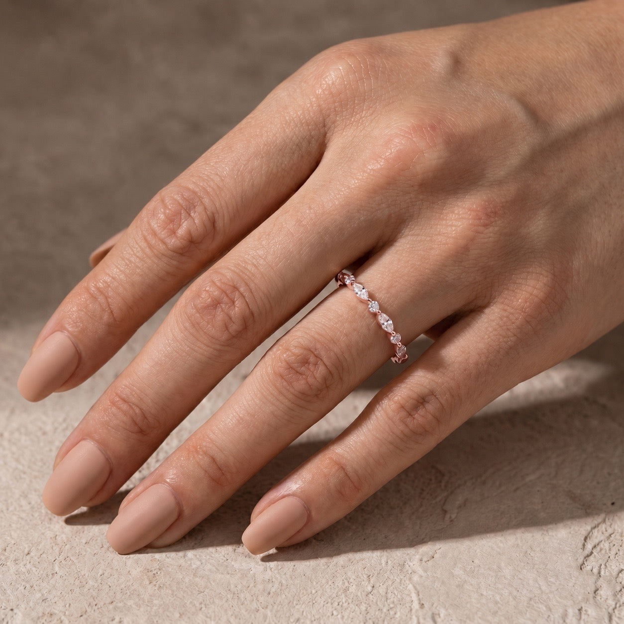 Half Eternity 1.0 Ct Elegant Marquise Cut&Round Cut Stackable Bands For Everyday Wear