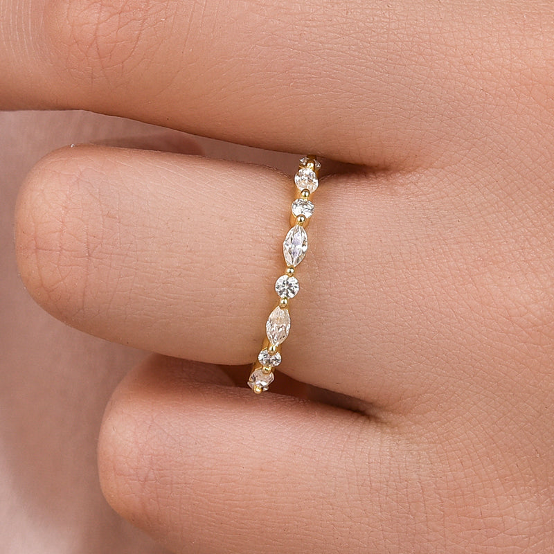 Velirella Moissanite 0.55 Ct Marquise-Round Yellow Gold Wedding Band - Velirellajewelry