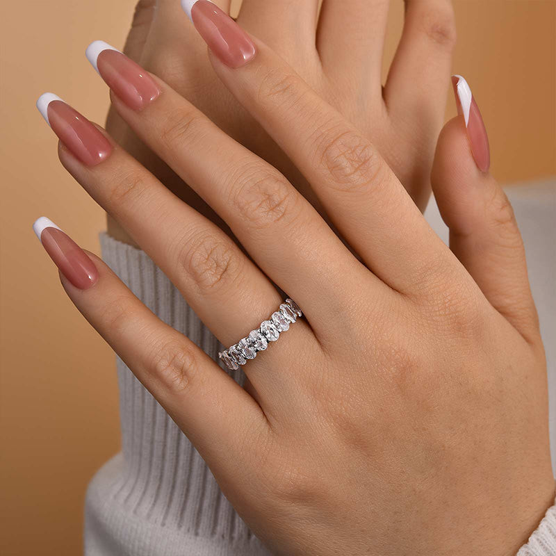 Velirella Half Oval Cut Simulated Diamond Wedding Band - Velirellajewelry