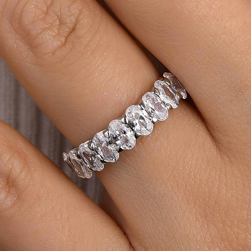 Velirella Half Oval Cut Simulated Diamond Wedding Band - Velirellajewelry