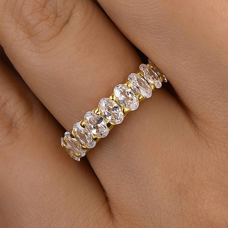 Velirella Half Oval Cut Simulated Diamond Wedding Band - Velirellajewelry