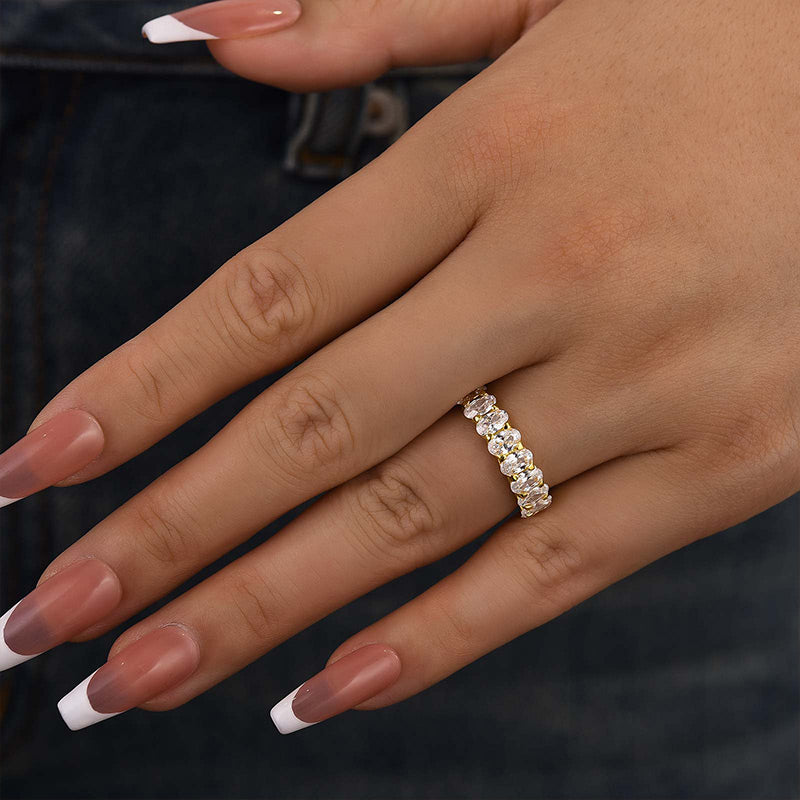 Velirella Half Oval Cut Simulated Diamond Wedding Band - Velirellajewelry