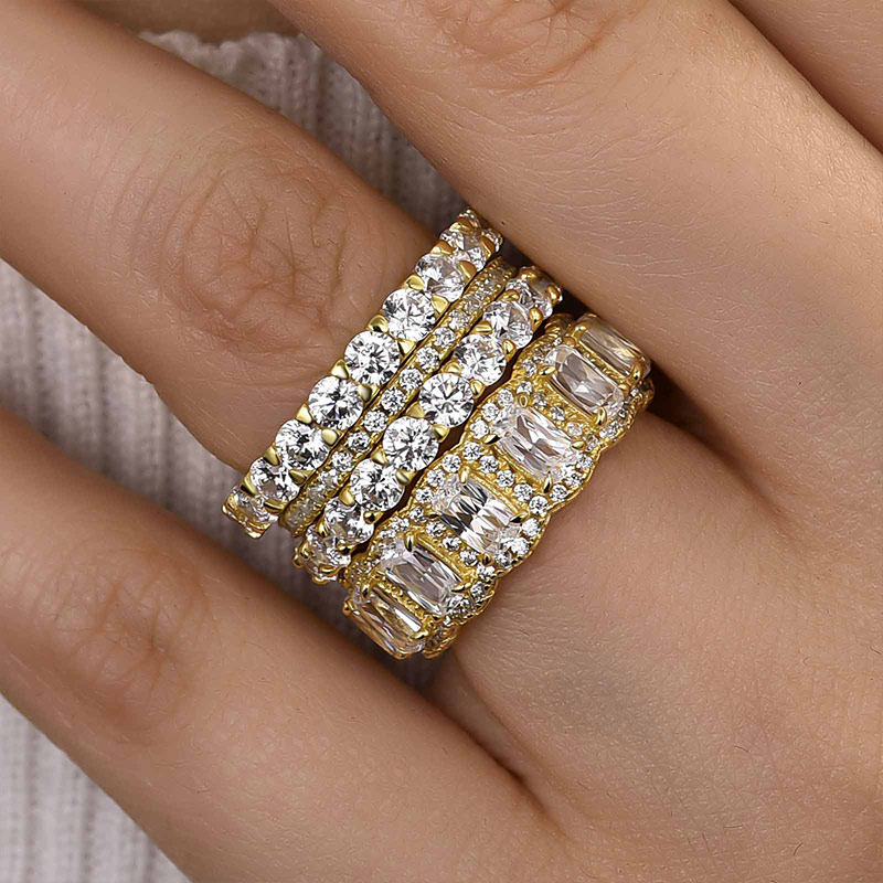 Luxe 1.0Ct Cushion Cut 4PC Wedding Band Set Stackable Rings For Everyday Wear