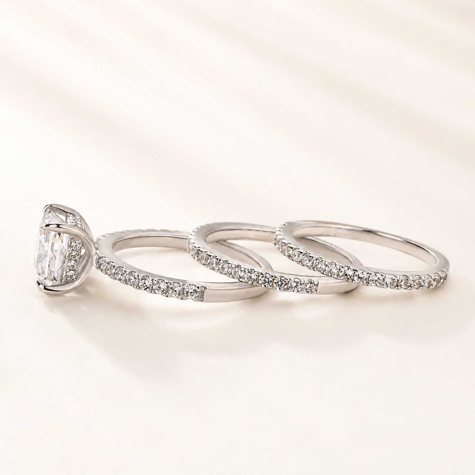 Elegant 3PC 2.0Ct Princess Cut Ring & Two Classic Bands Stackable Ring Set For Date Night
