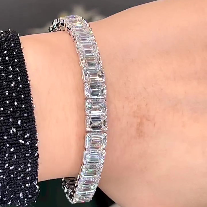 Romantic Classic White Emerald Cut Bracelet for Women In Brass - Velirellajewelry