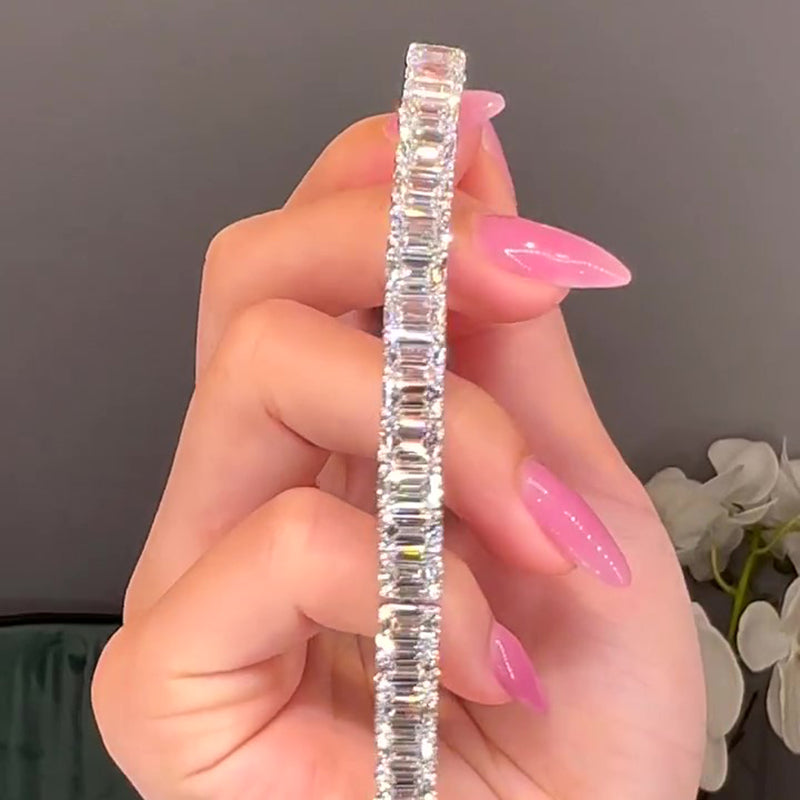 Romantic Classic White Emerald Cut Bracelet for Women In Brass - Velirellajewelry