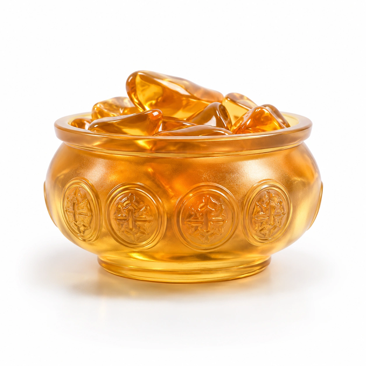 Goldene Dekoschale mit Symbolmotiv