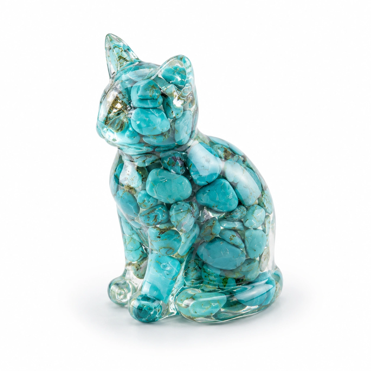 Turkis Katzenfigur aus Kunstharz