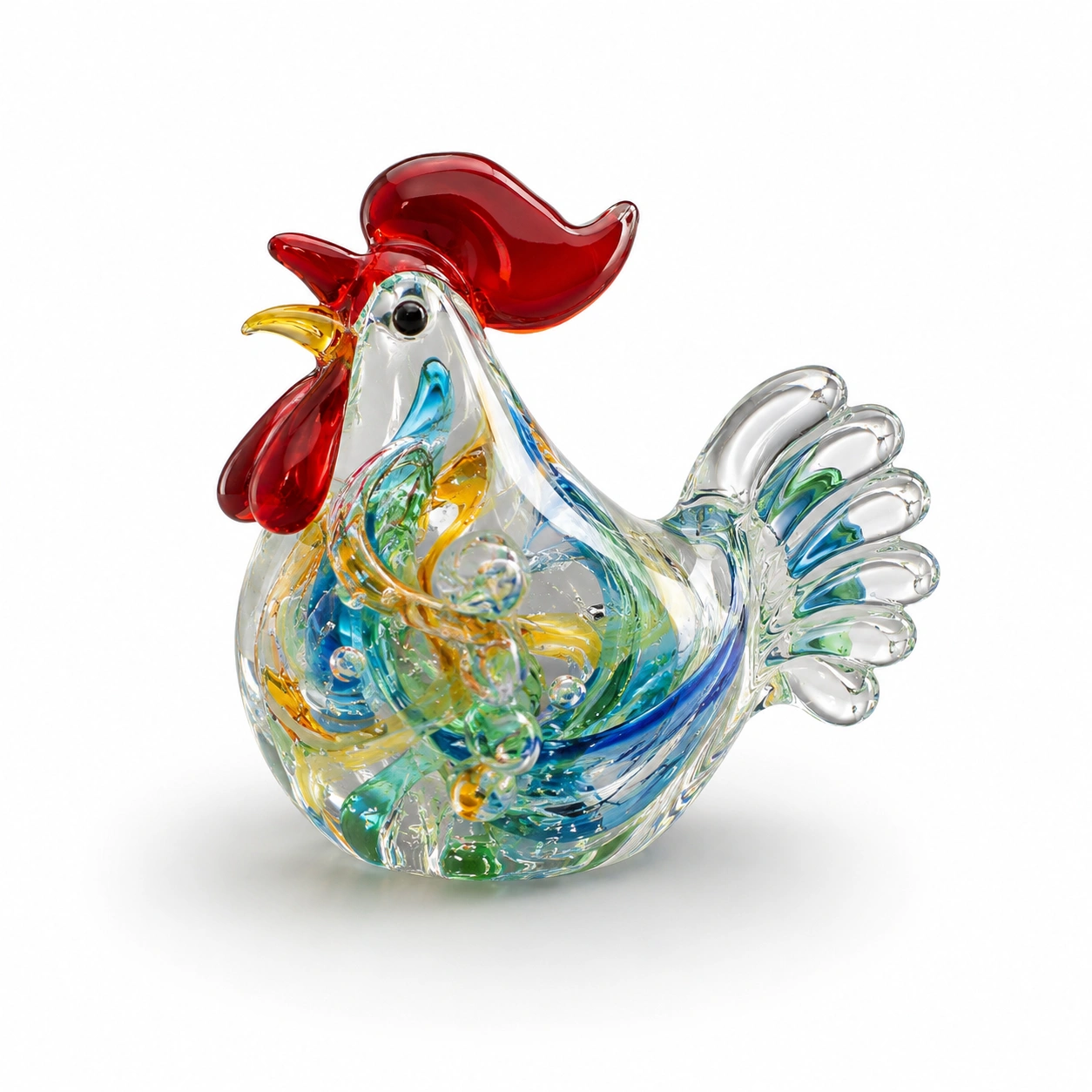 Glasfigur Hahn Bunt