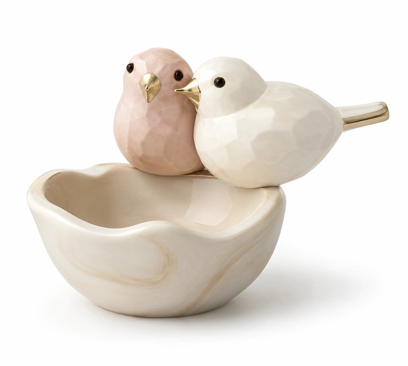 Vogelpaar mit Schale Creme