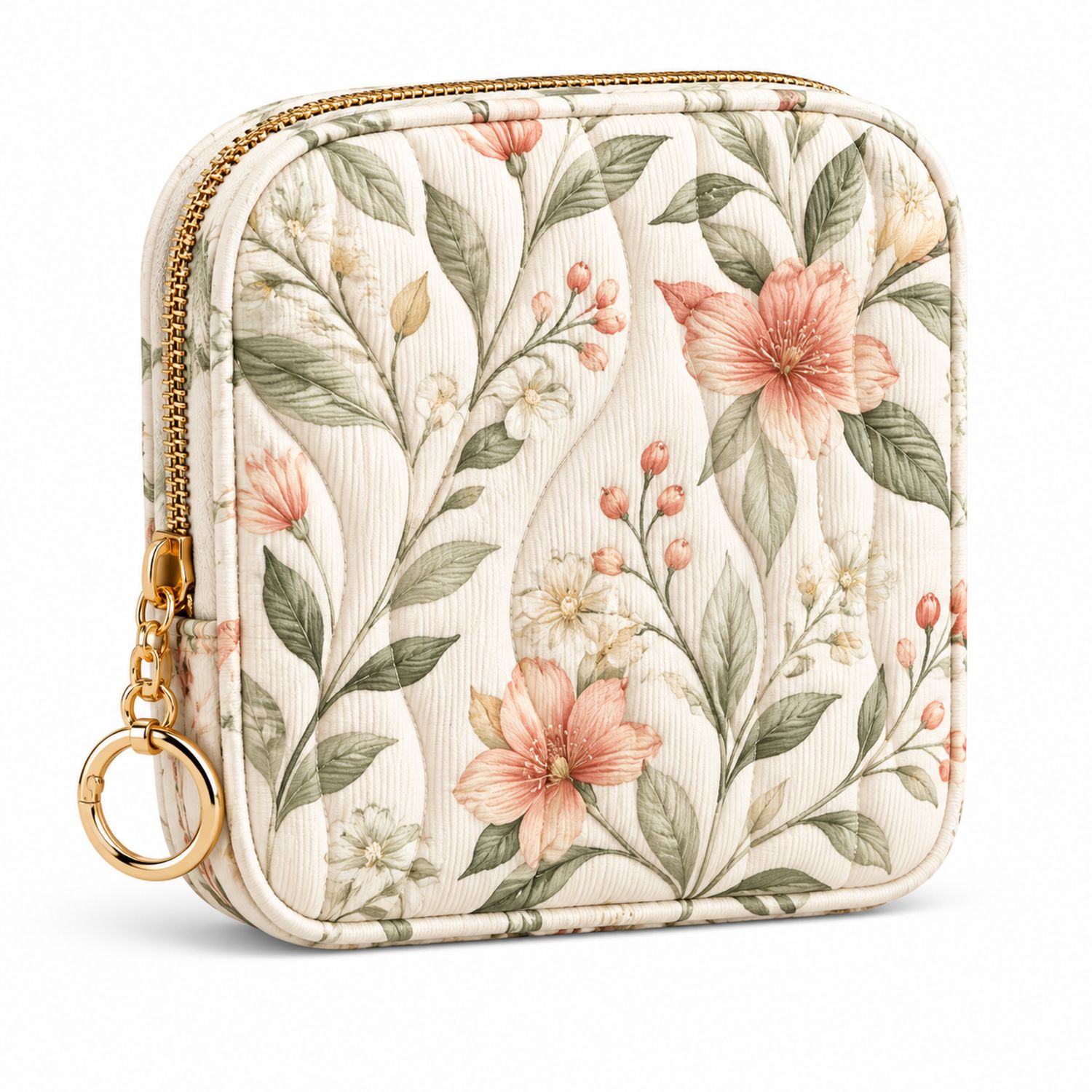 Monedero Pequeño Cuadrado Floral Beige Rosa Verde