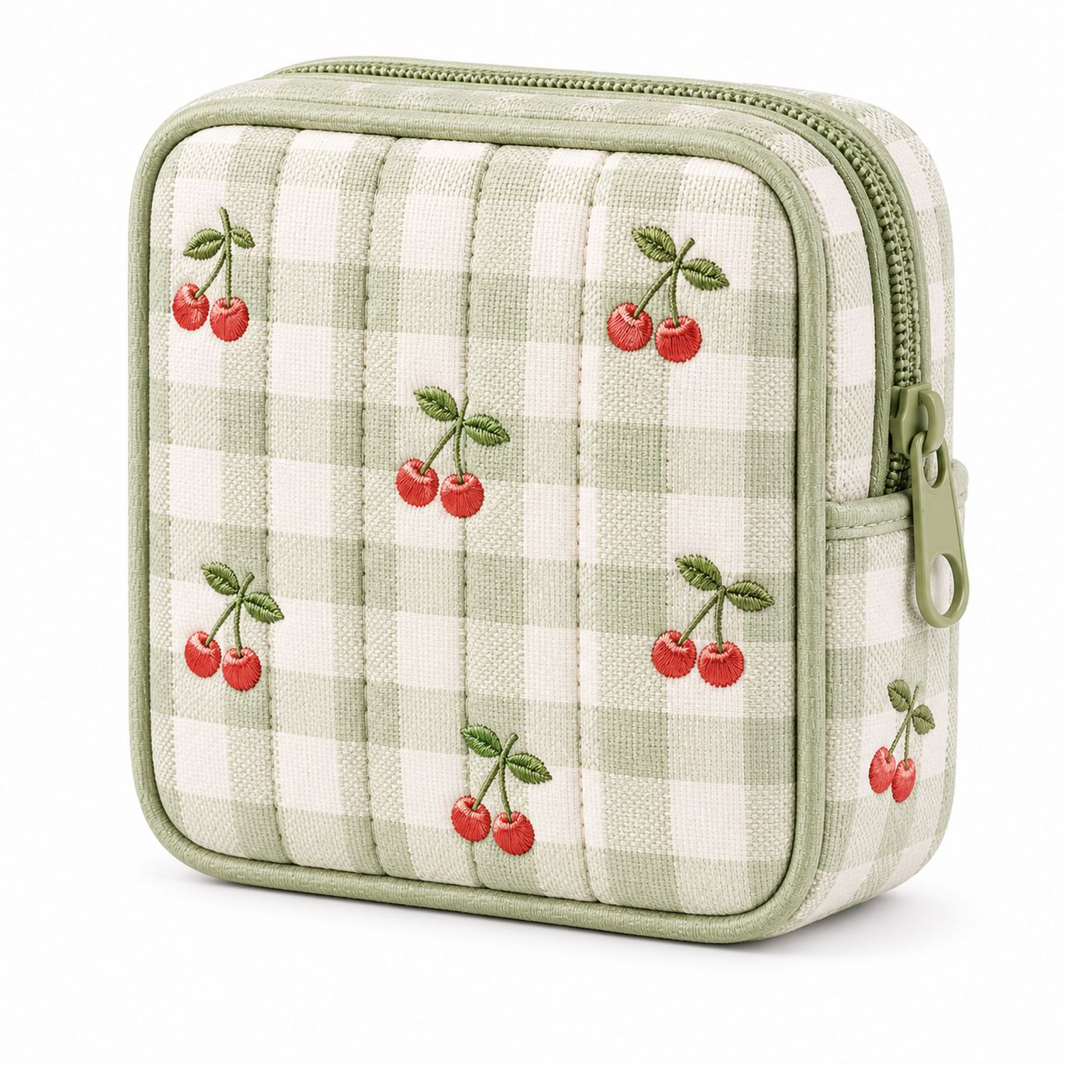 Bolso Organizador de Cuadros Verde con Bordado de Cerezas