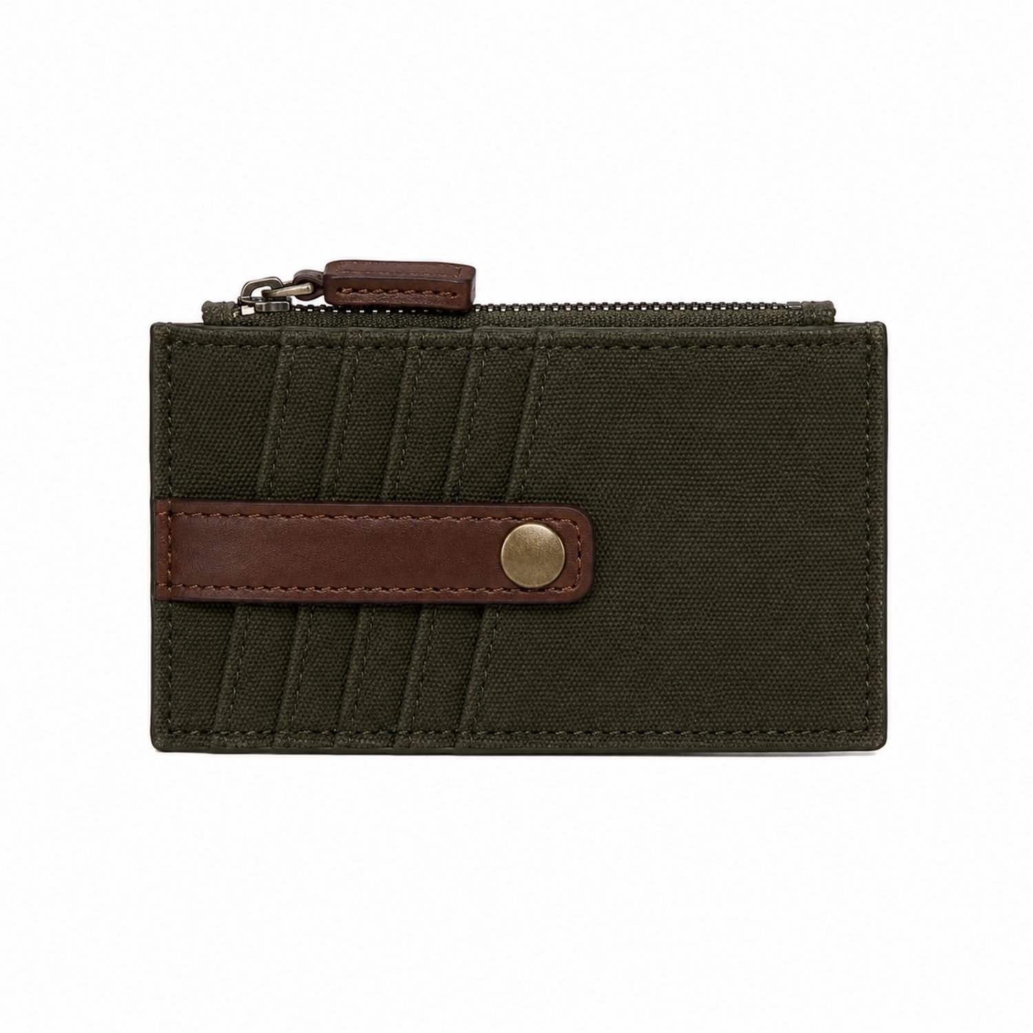 Tarjetero con Cremallera Unisex Verde y Marrón