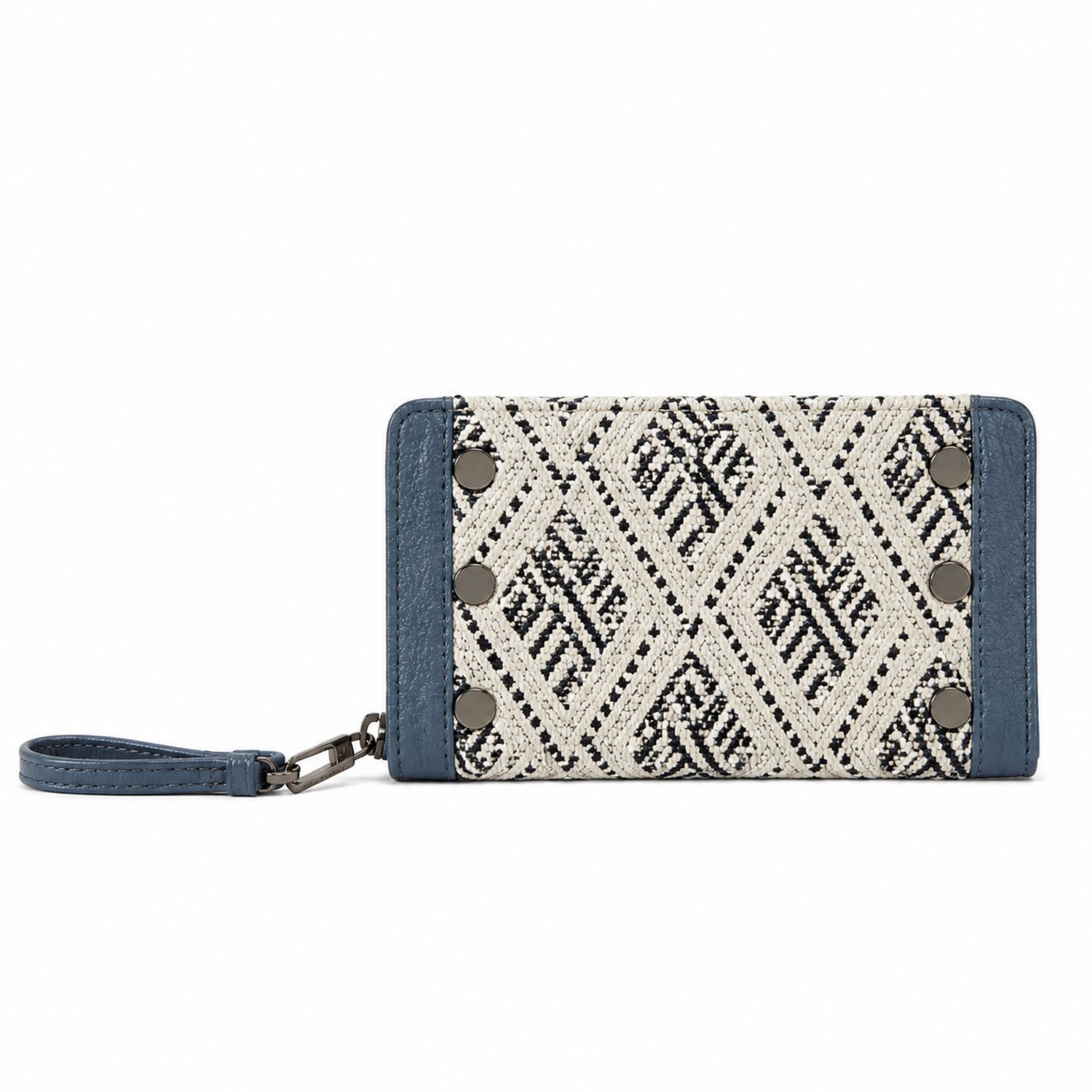 Cartera Tejida con Broches Metálicos Azul y Blanco