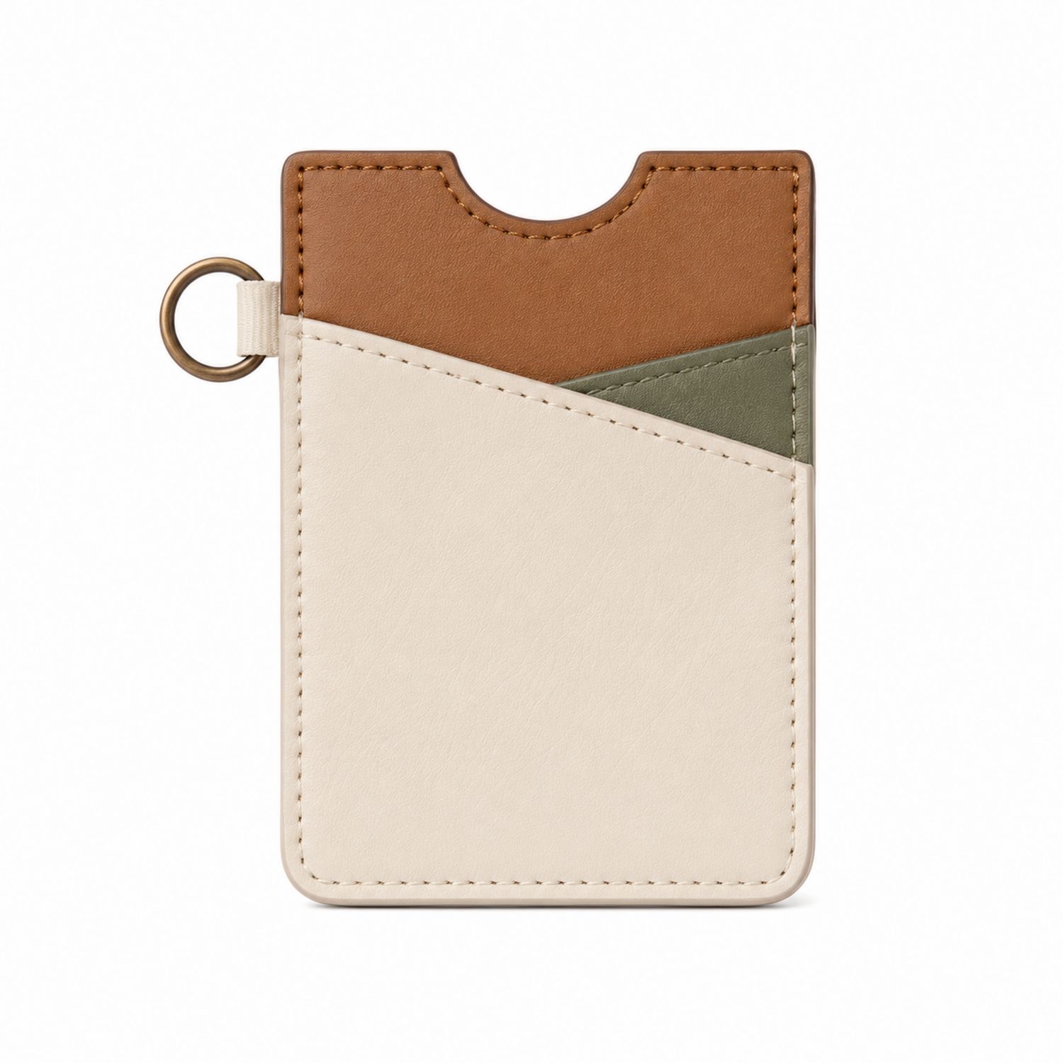 Tarjetero Multicolor Marrón, Beige y Verde con Anilla