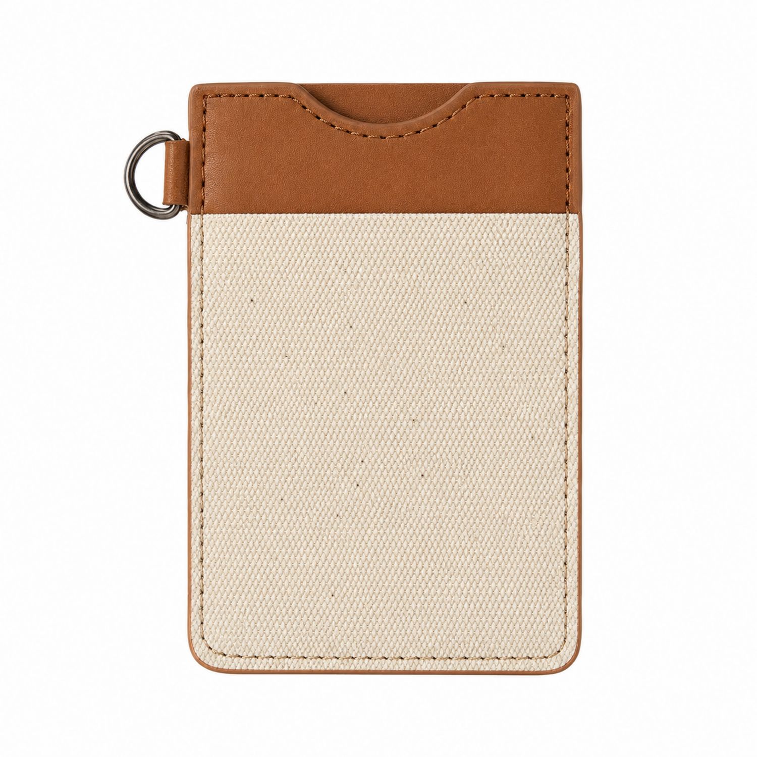 Tarjetero Minimalista de Tela y Cuero Beige y Marrón