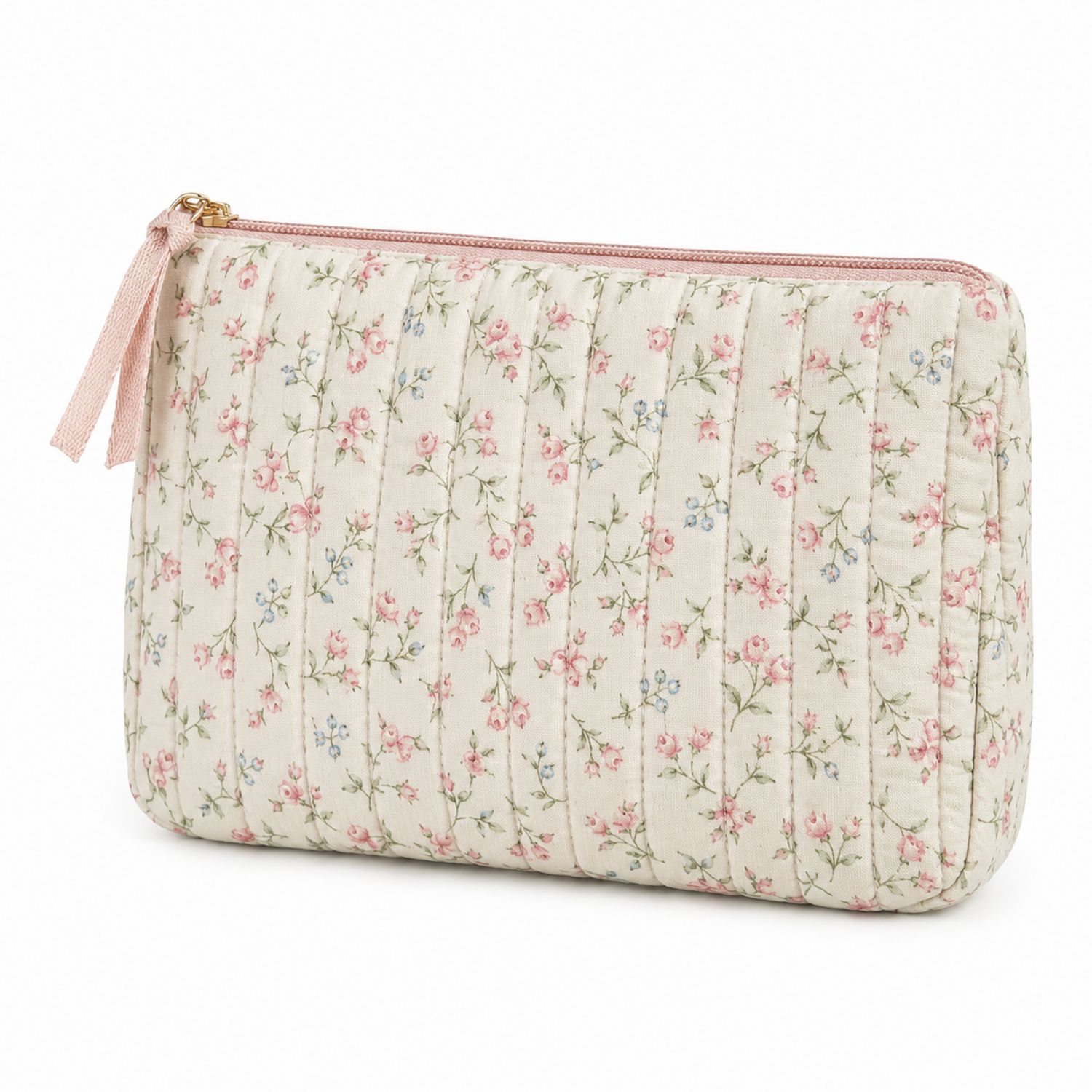 Neceser Floral Crema con Cremallera 25x3x17