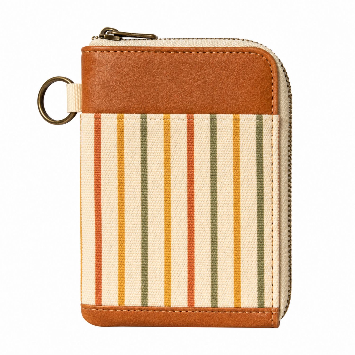 Cartera Monedero Compacto a Rayas Multicolor y Marrón